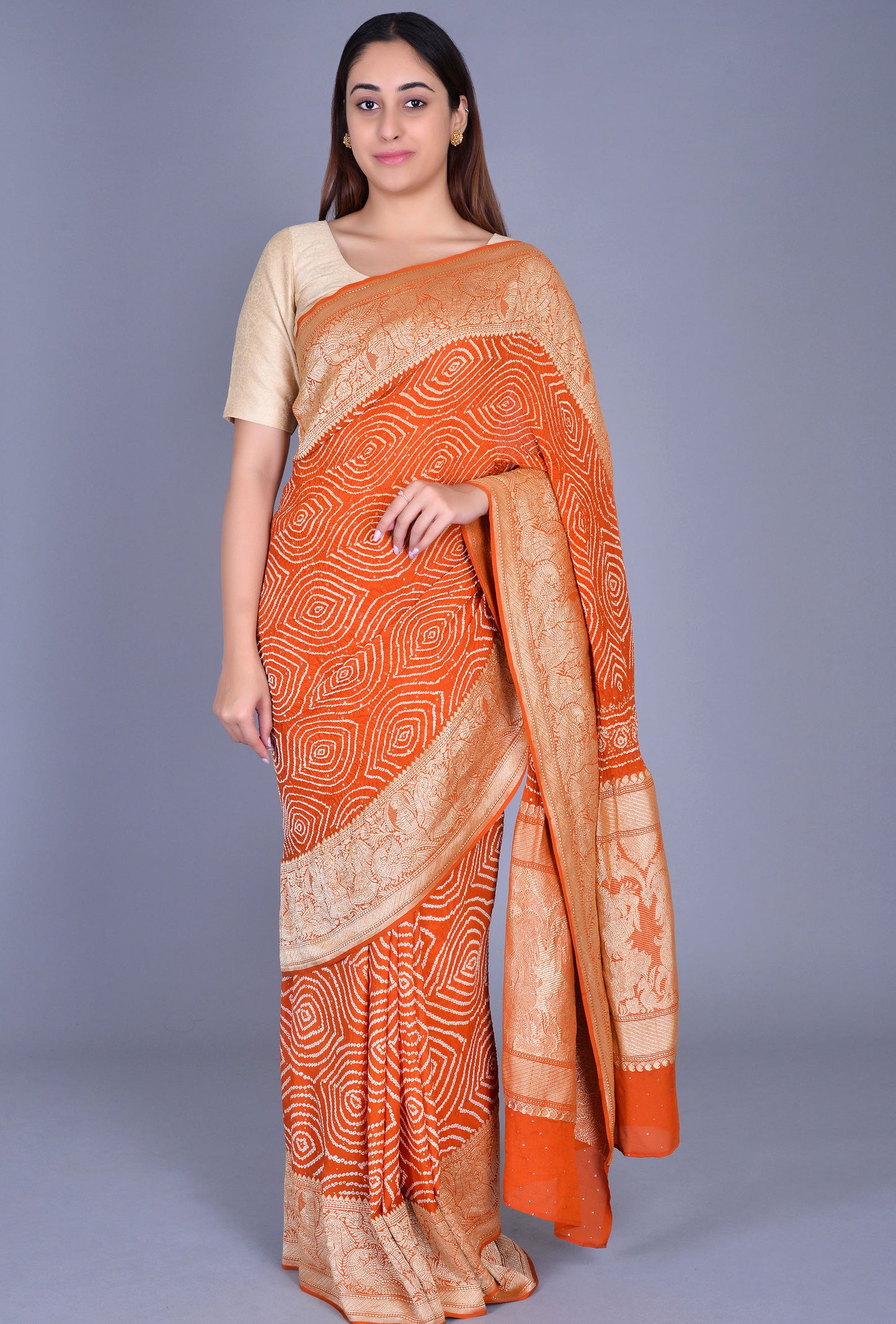 Rust Georgette Bandhani Saree