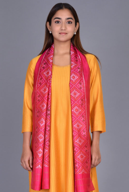 Pink Silk Patola Stole
