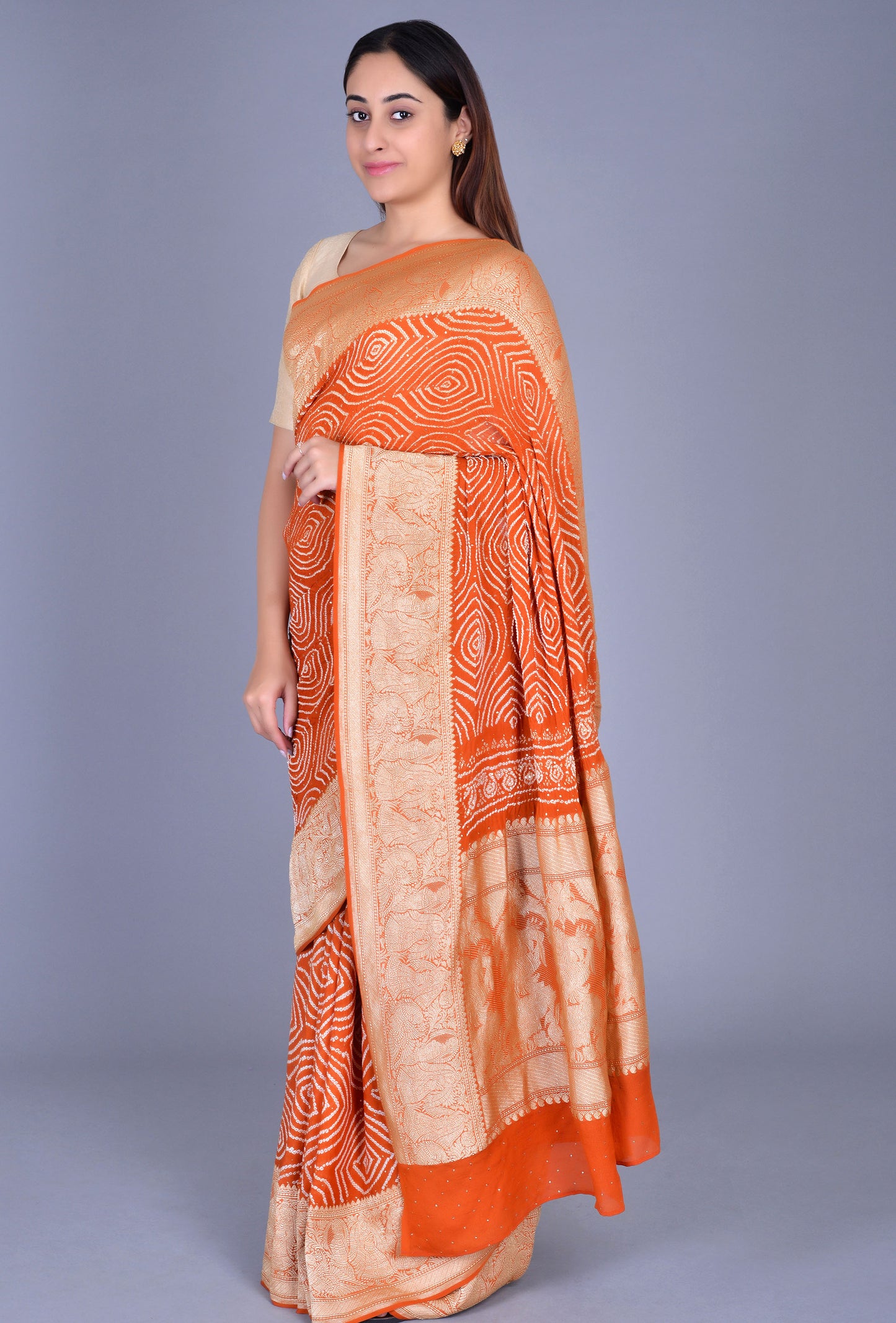 Rust Georgette Bandhani Saree
