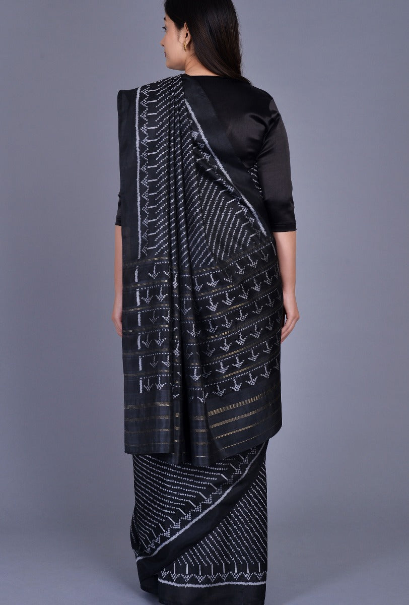 Black White Silk Patola Saree