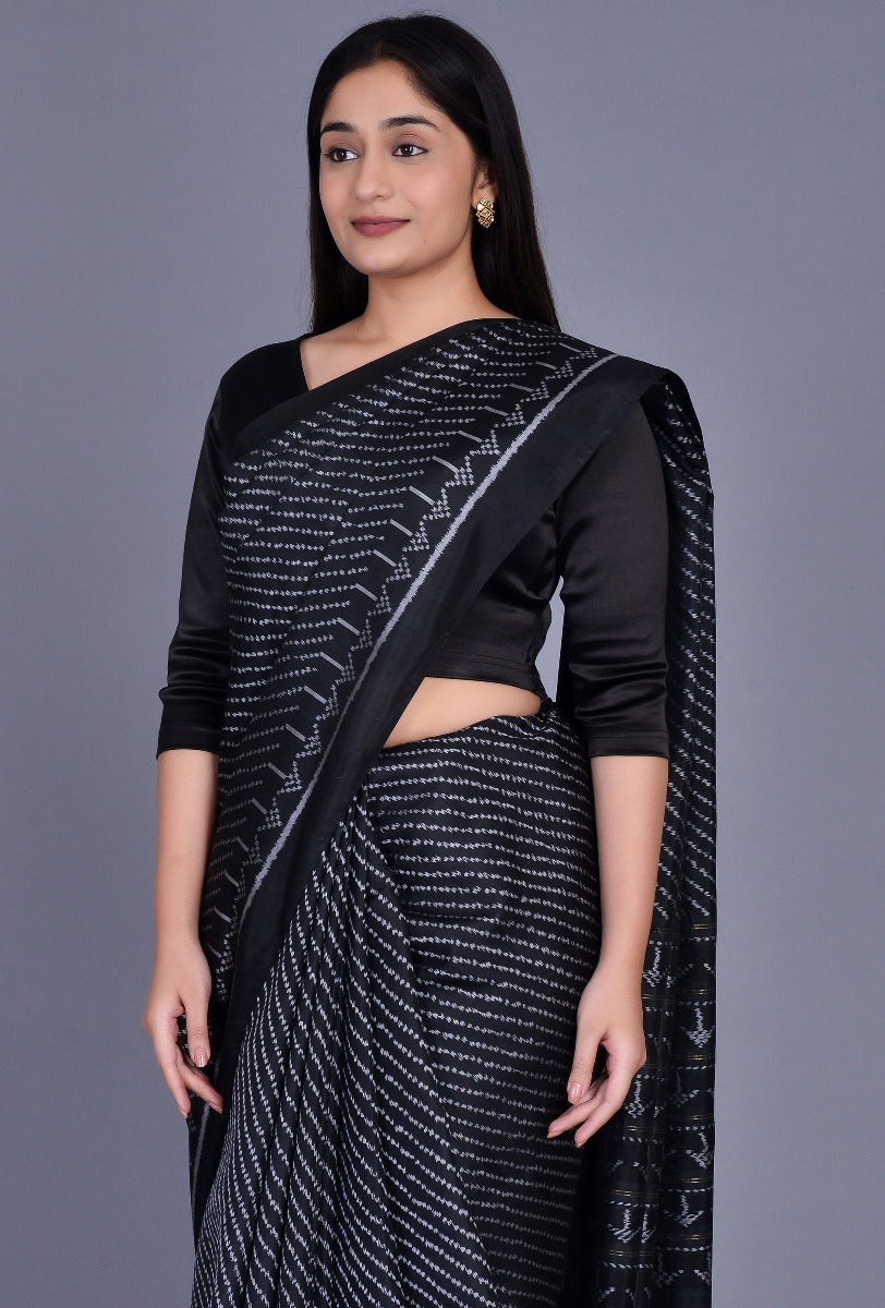 Black White Silk Patola Saree