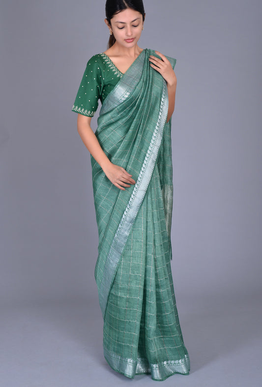Green Linen Saree