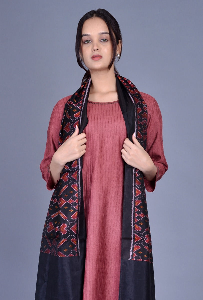 Round Neck Pink Cotton Silk Pintucks Ensemble
