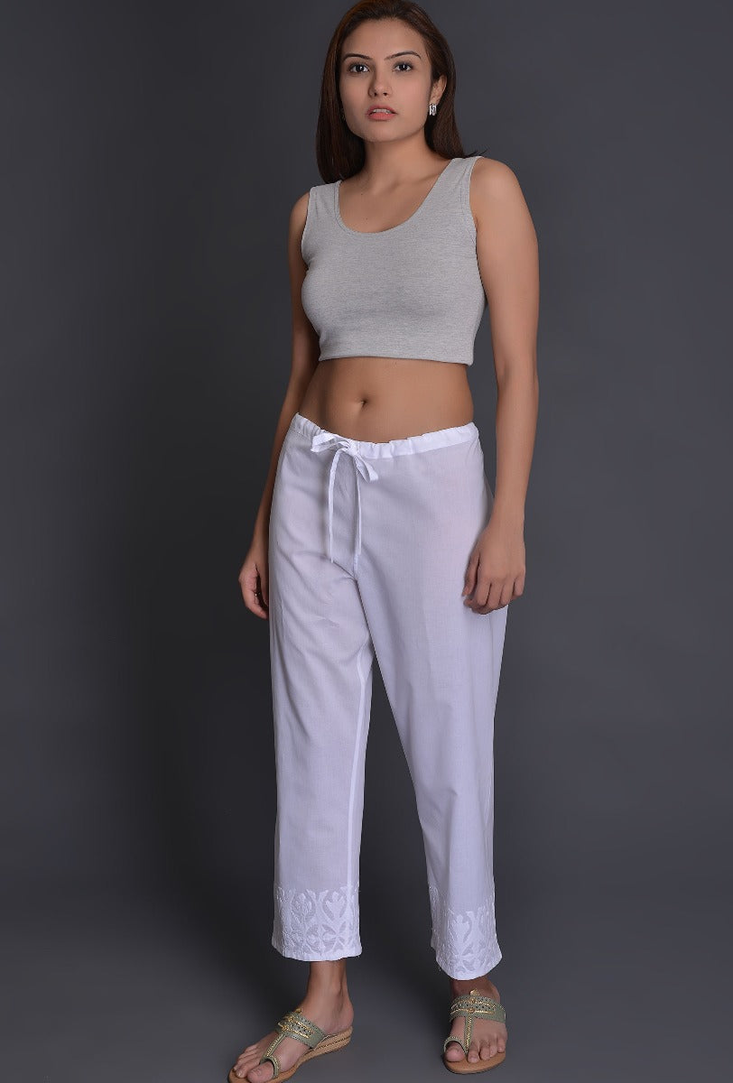 White Applique Pants