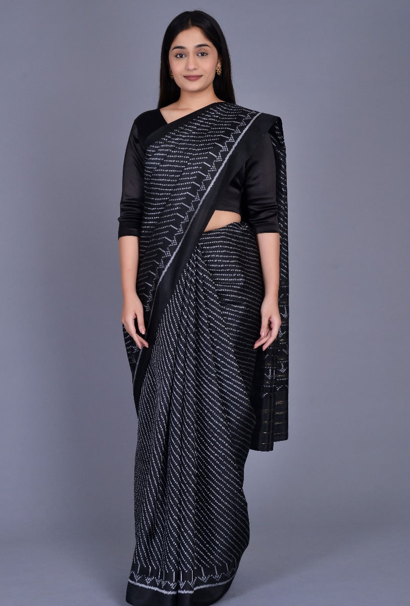Black White Silk Patola Saree
