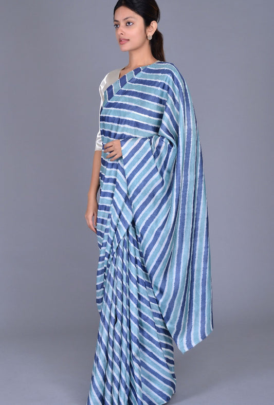 Blue Tussar Leheriya Saree