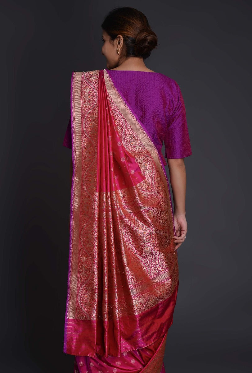 Purple Boat Neck Crinkled Silk Choli