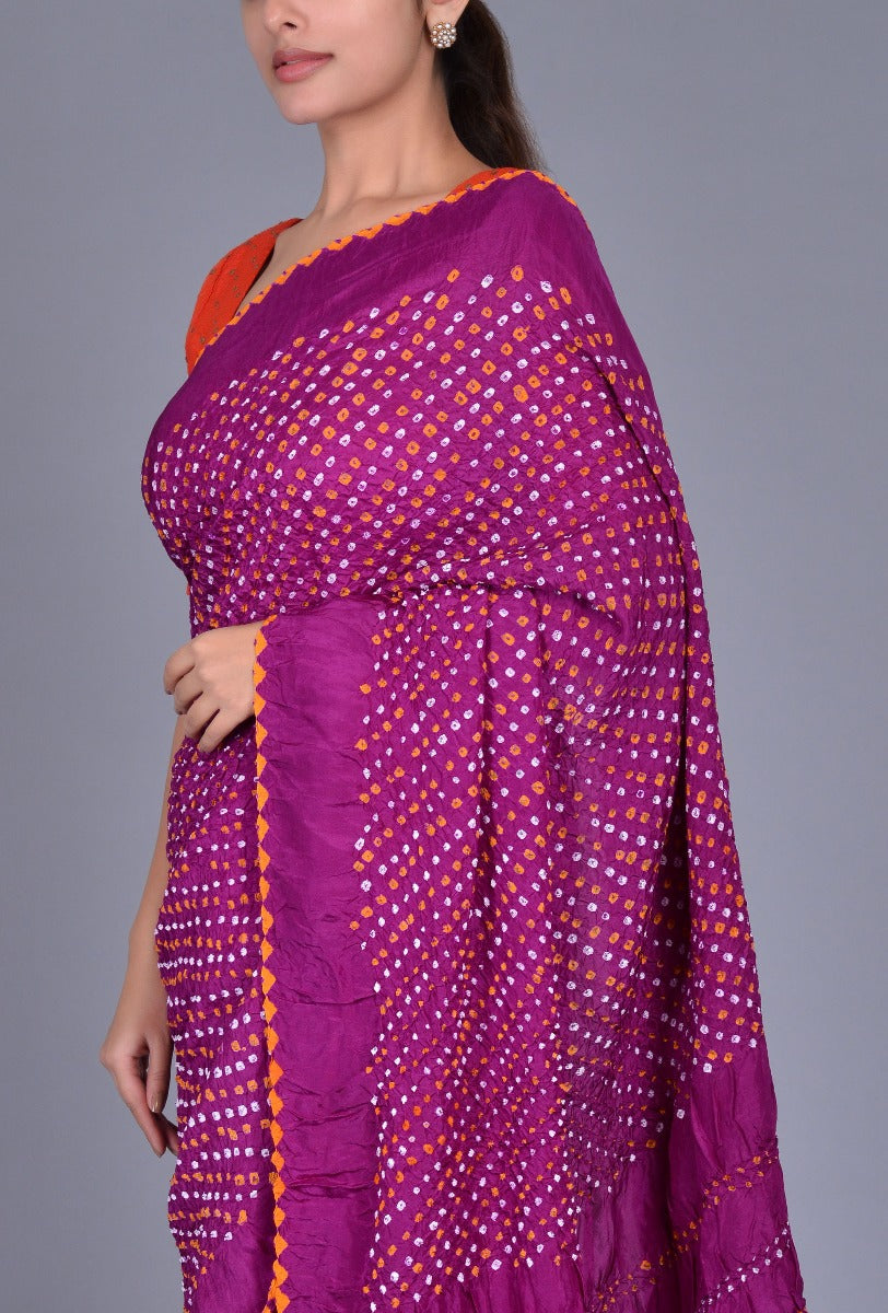 Purple Gaji Silk Bandhani Saree