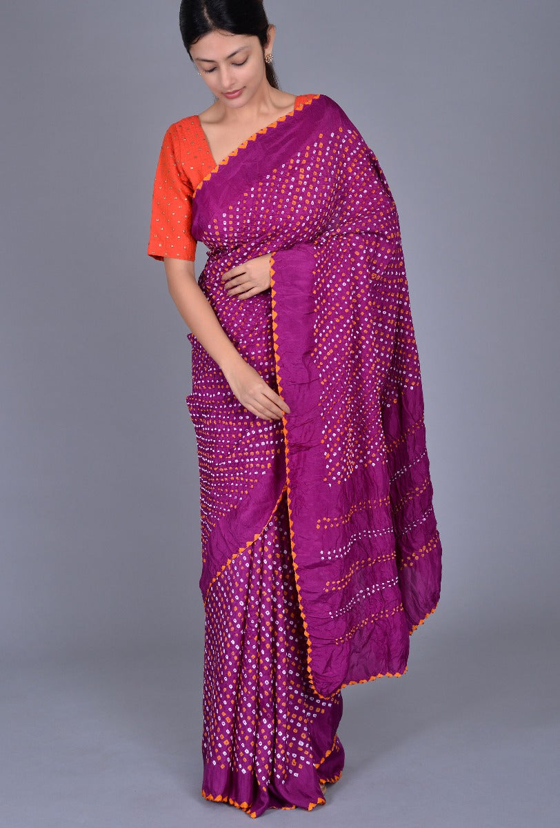 Purple Gaji Silk Bandhani Saree