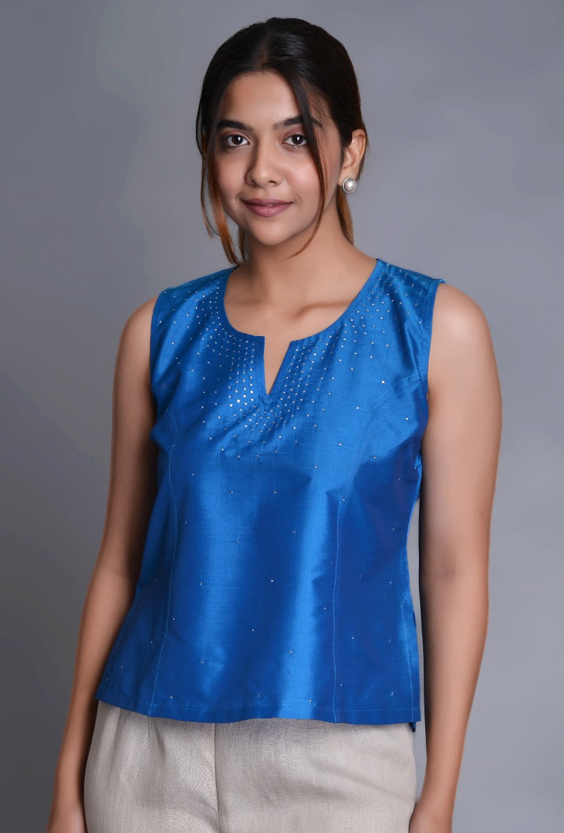 Slit Neck Silk Tank Top