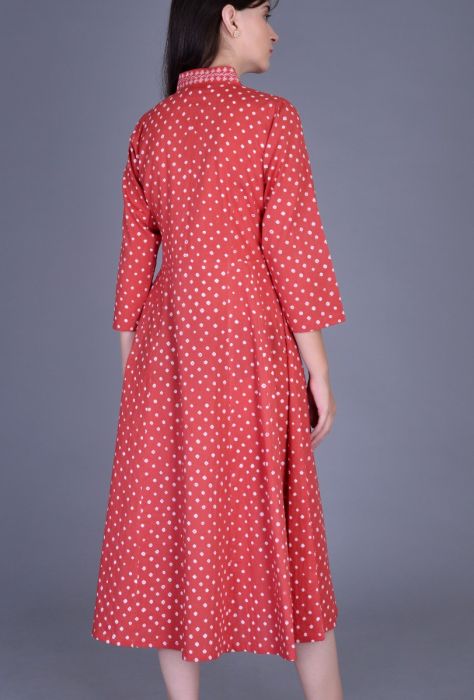Brick Red Bandhani Kali Dress
