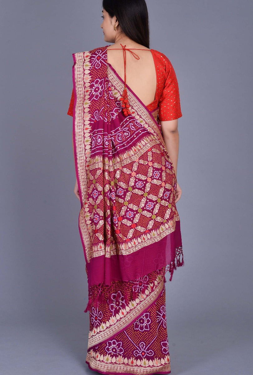Purple Georgette Bandhani Saree
