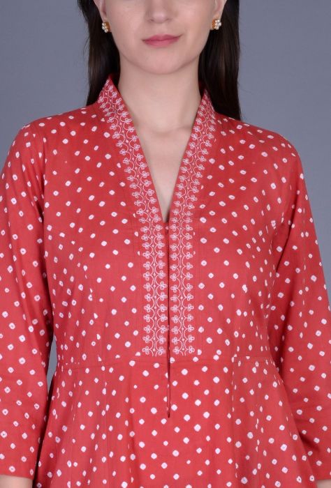 Brick Red Bandhani Kali Dress