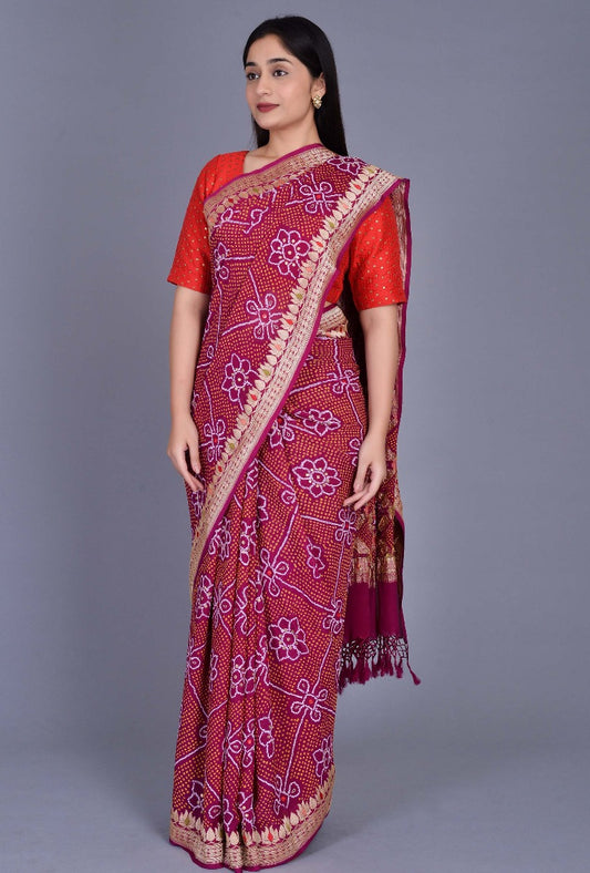 Purple Georgette Bandhani Saree