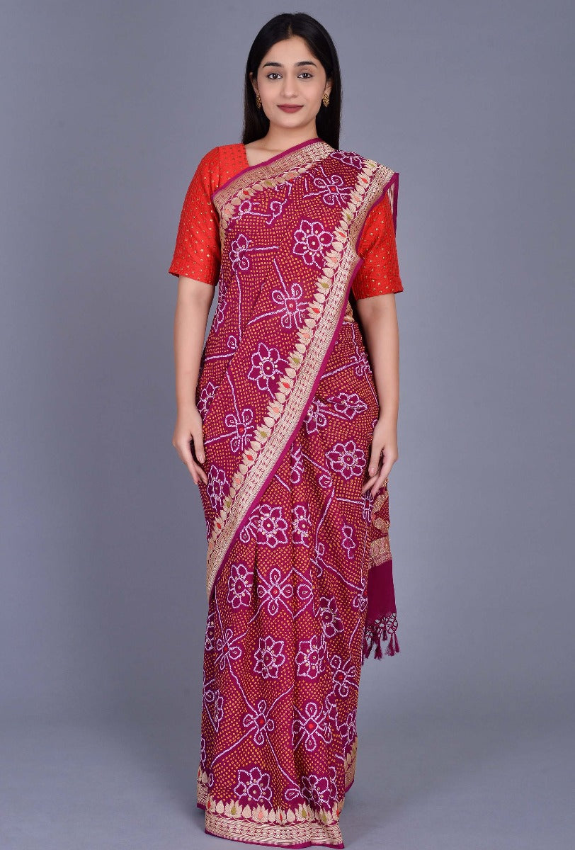 Purple Georgette Bandhani Saree
