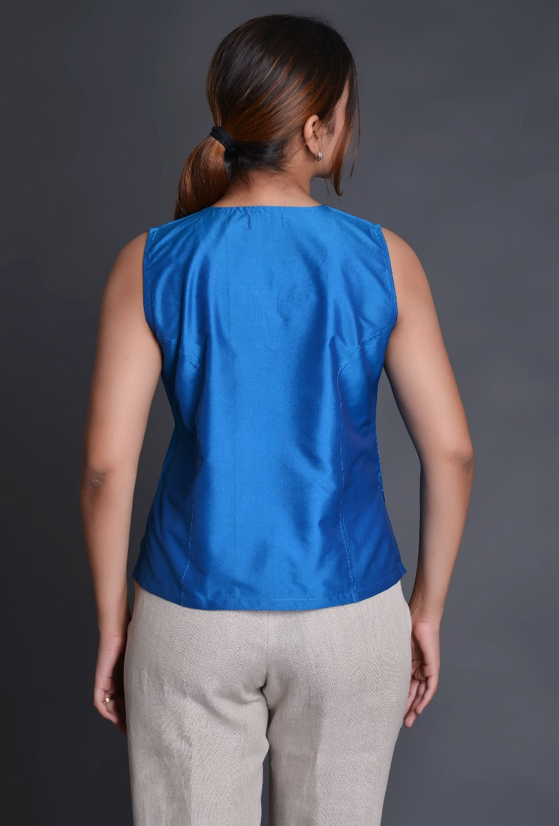 Slit Neck Silk Tank Top