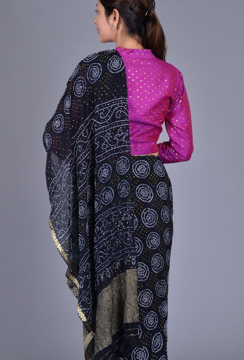 Black Georgette Bandhani Saree