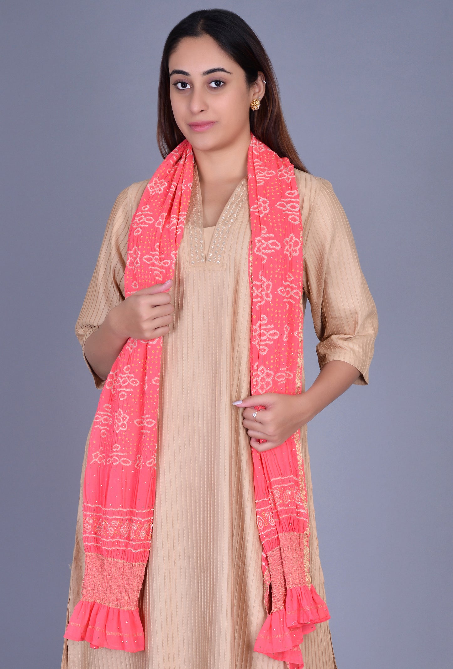 Pink Georgette Bandhani Dupatta