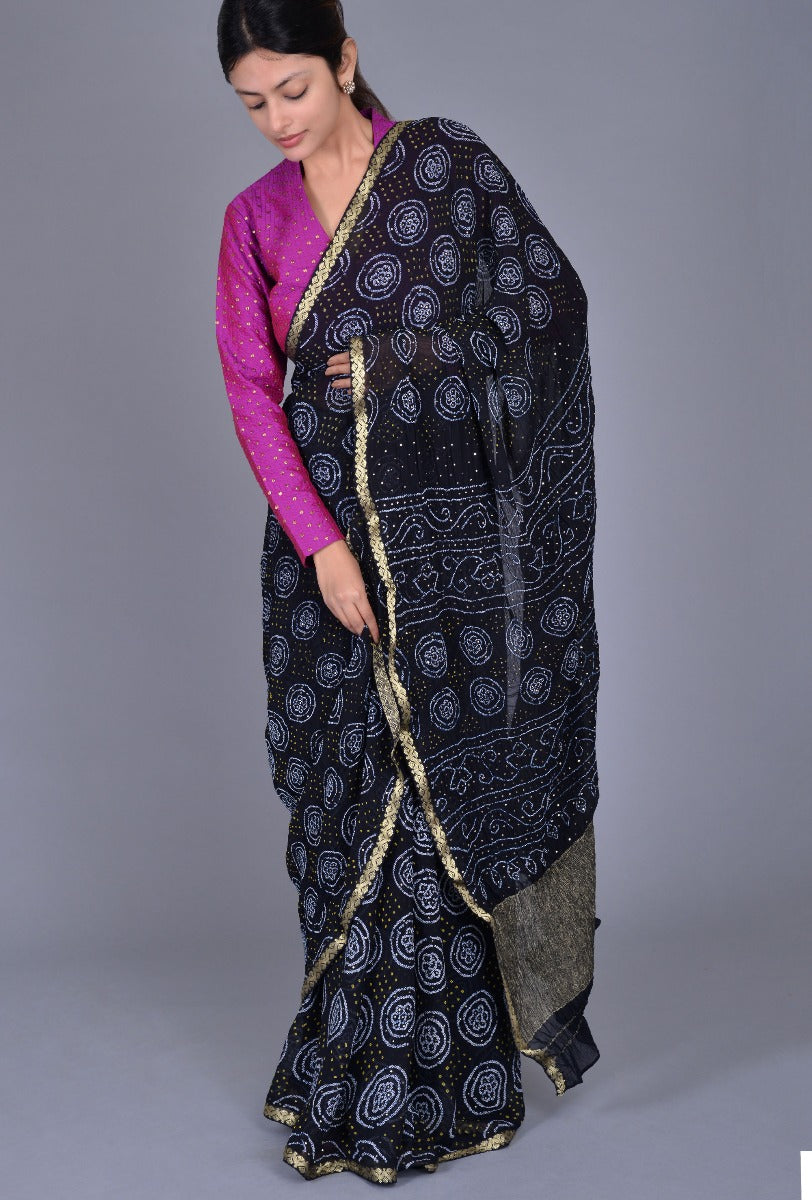 Black Georgette Bandhani Saree