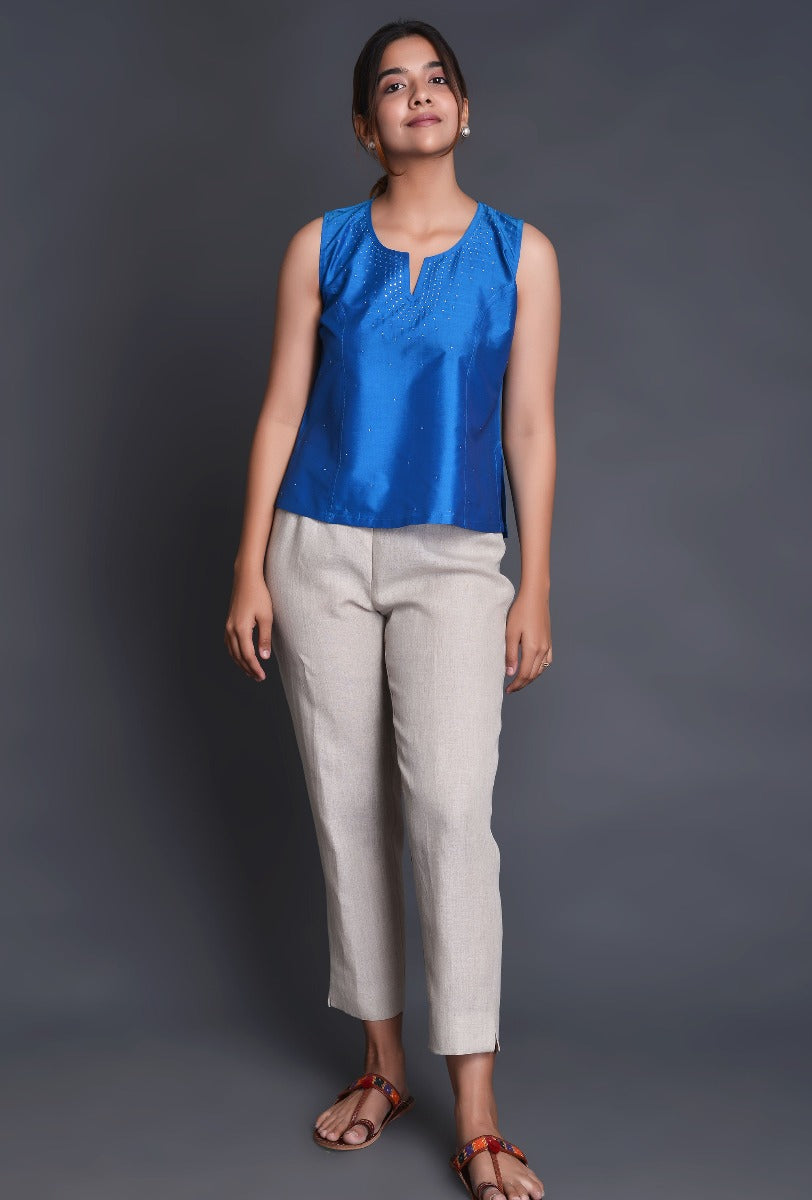 Slit Neck Silk Tank Top