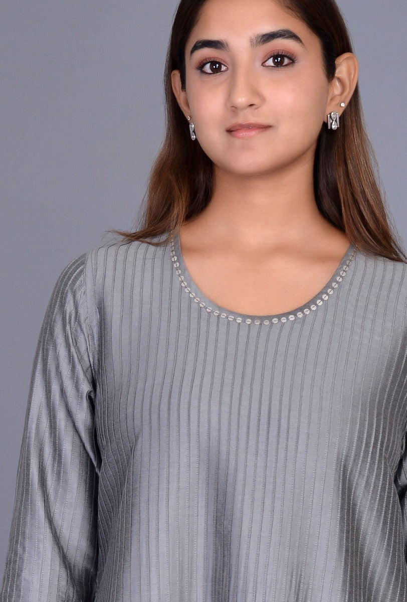 Cotton Silk Pintucks Ensemble with sequin