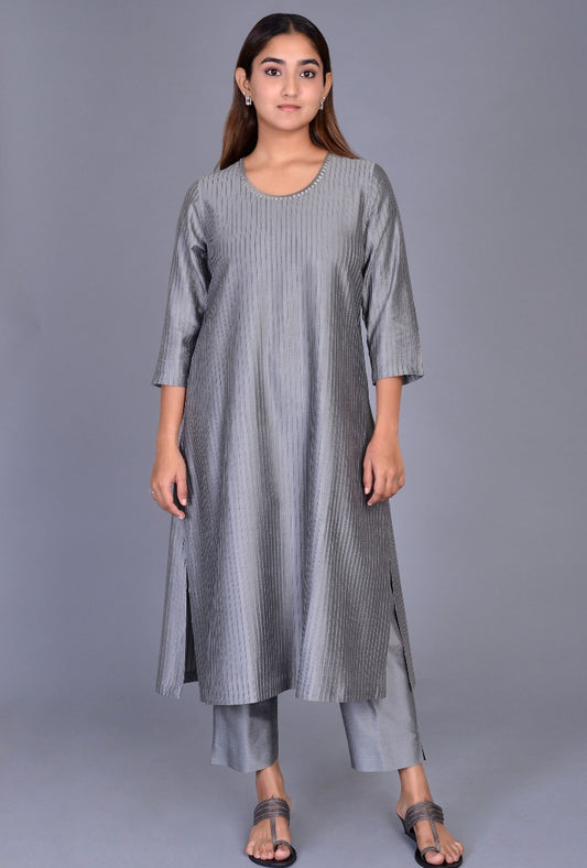 Cotton Silk Pintucks Ensemble with sequin