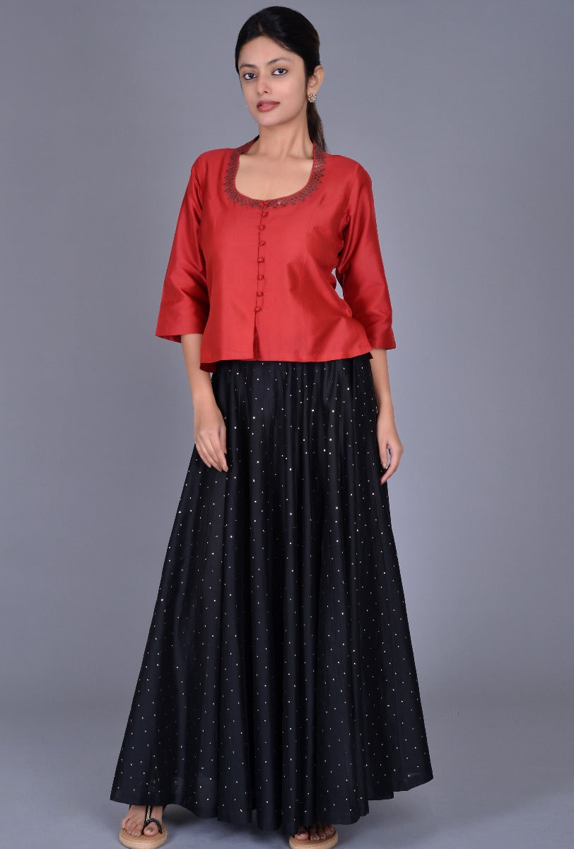 Maroon Silk Blouse with Sequins