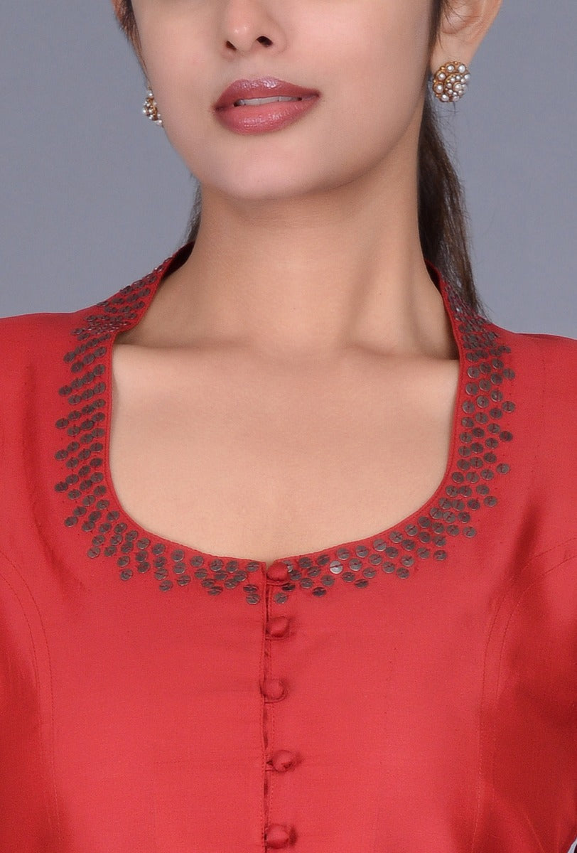 Maroon Silk Blouse with Sequins