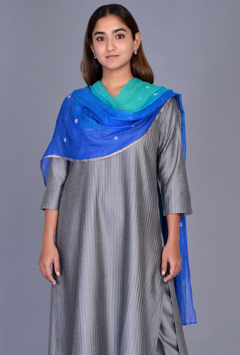 Cotton Silk Pintucks Ensemble with sequin