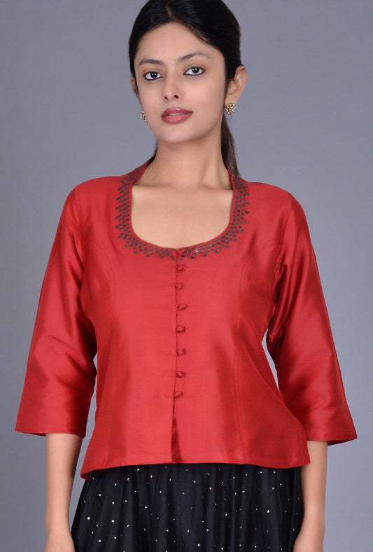 Maroon Silk Blouse with Sequins