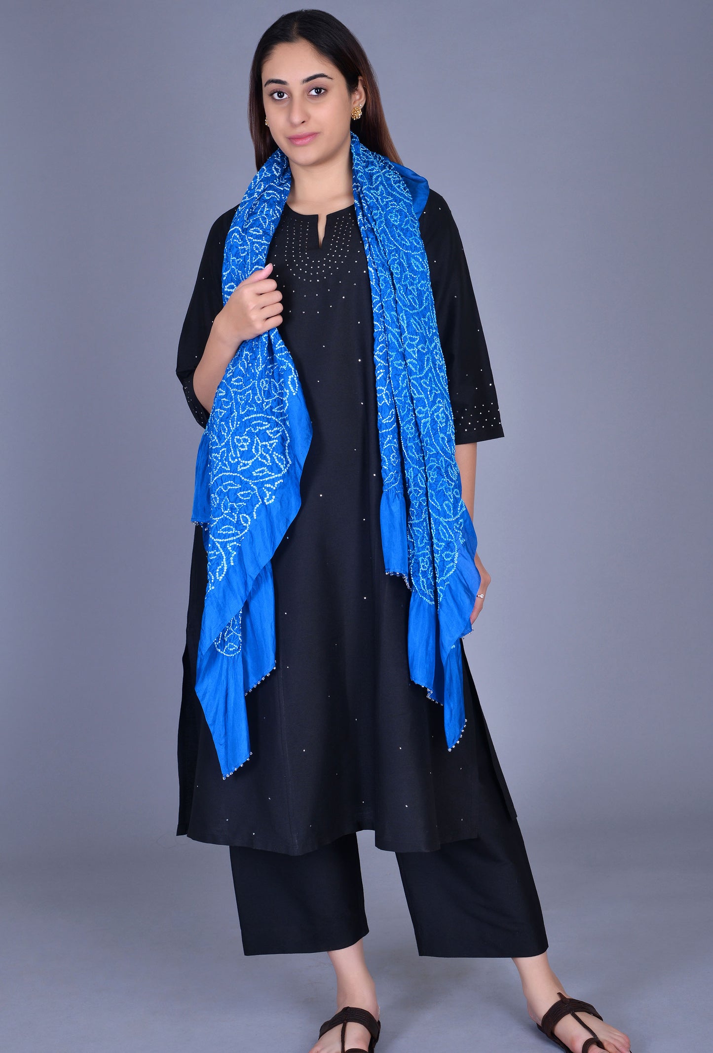 Blue Silk Bandhani Dupatta