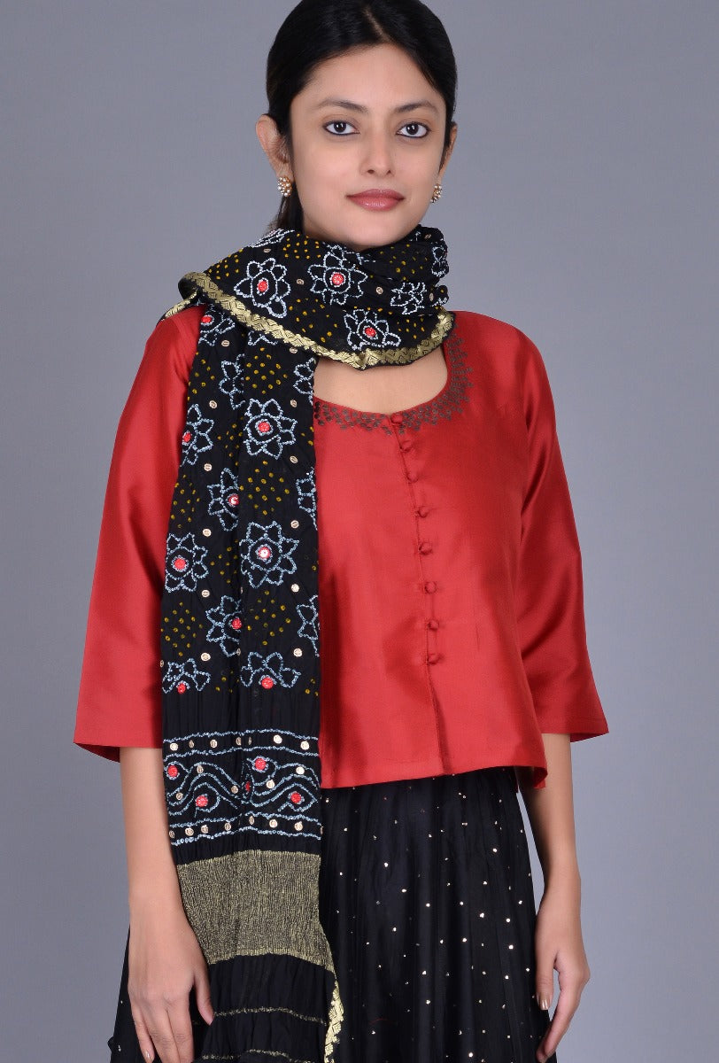 Black Georgette Bandhani Dupatta