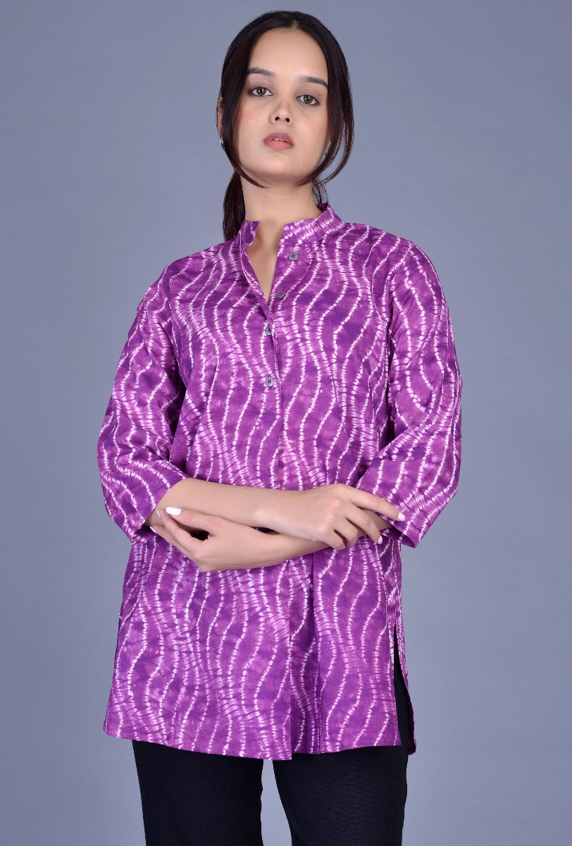 Stand Collar Shibori Shirt