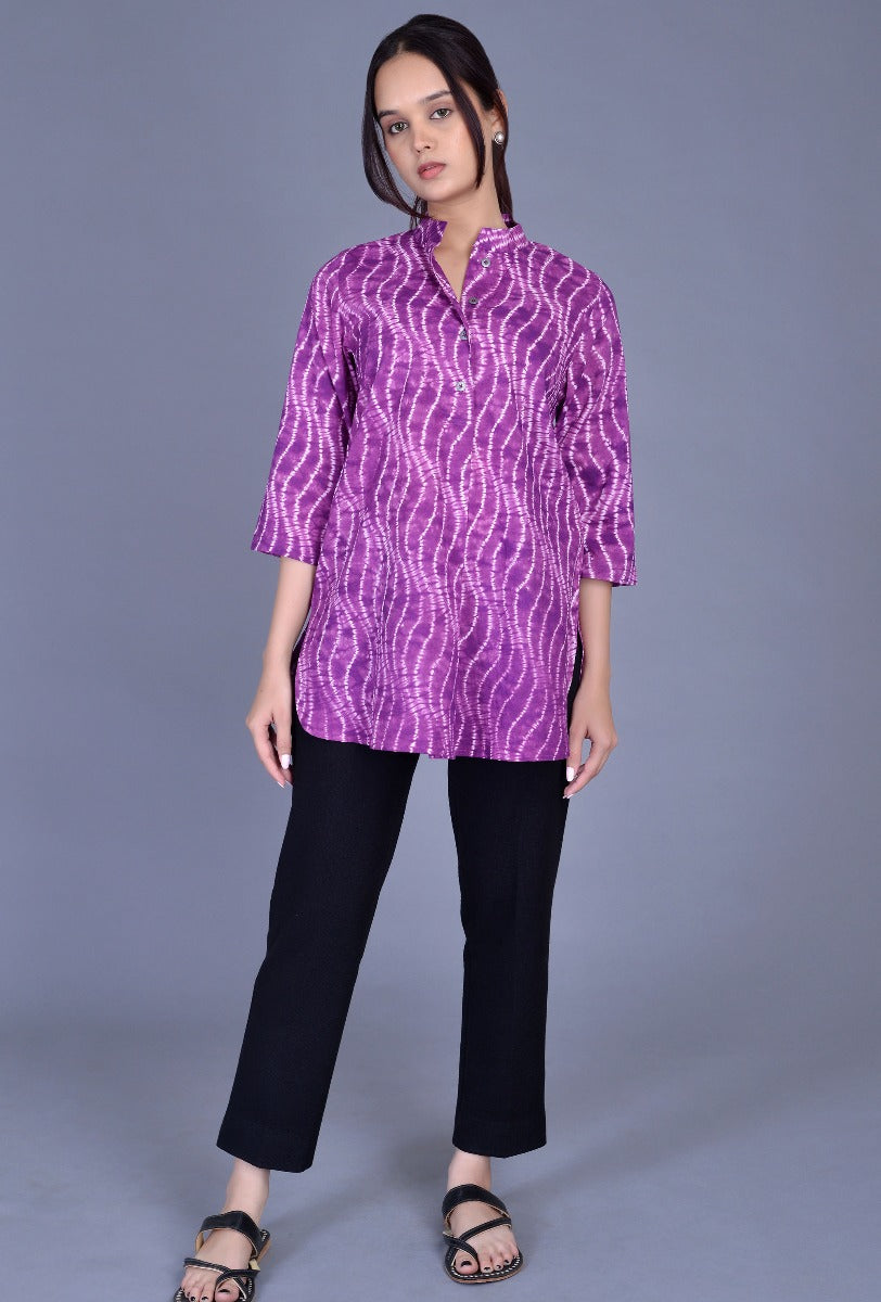 Stand Collar Shibori Shirt