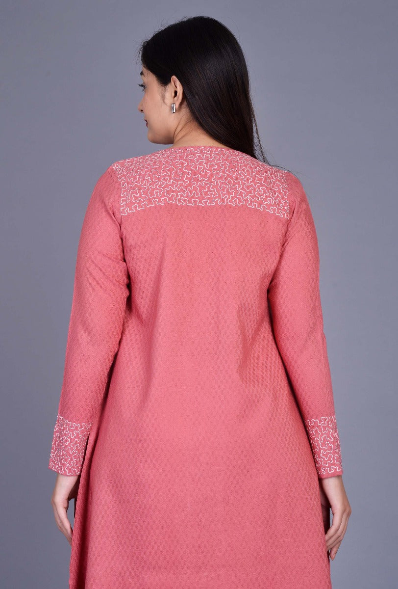 Pink Cotton Silk Kurta with Boriya Buttons