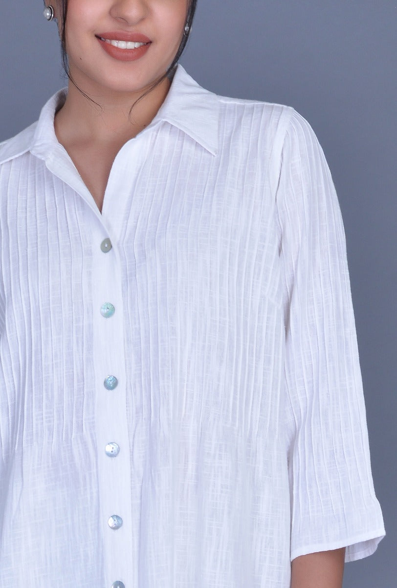 White Cotton-Linen Long Shirt
