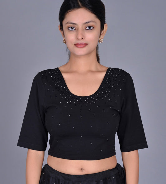 Black Knit Elbow Sleeve Badla Choli