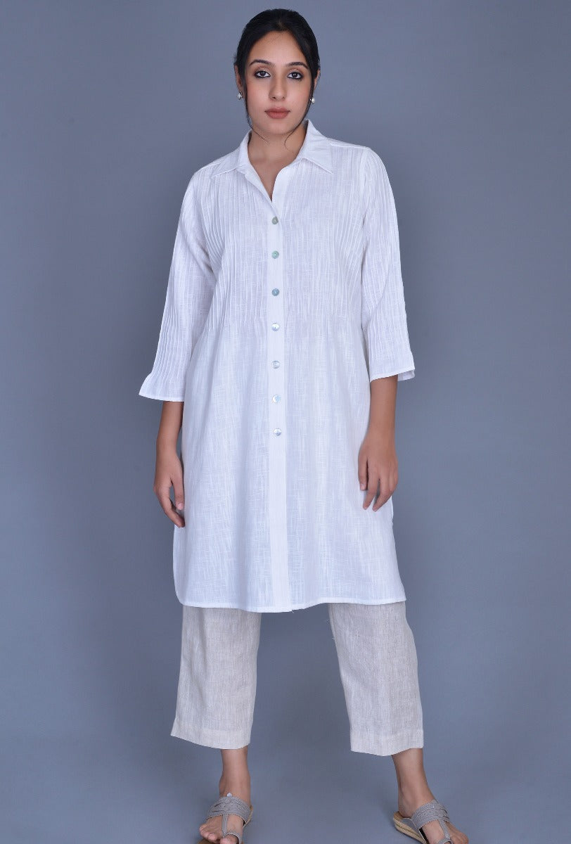 White Cotton-Linen Long Shirt