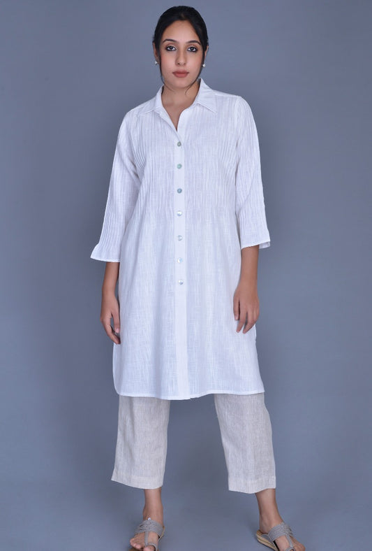 White Cotton-Linen Long Shirt
