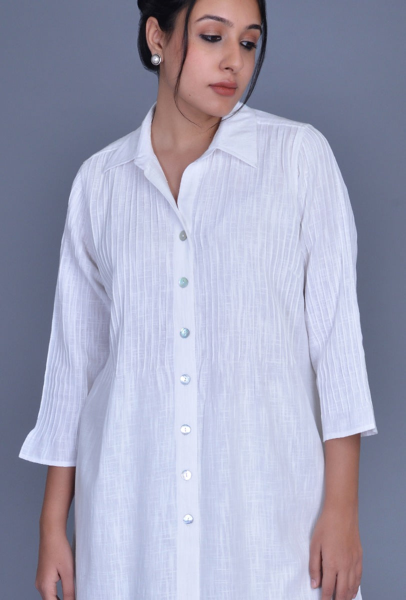 White Cotton-Linen Long Shirt