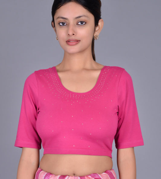 Knit Elbow Sleeve Badla Choli