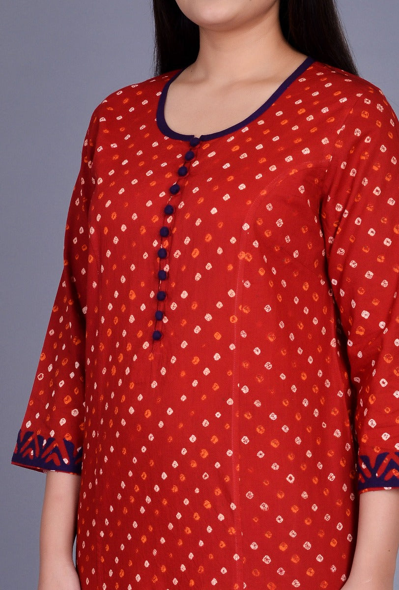 Maroon Cotton Bandhani Ensemble