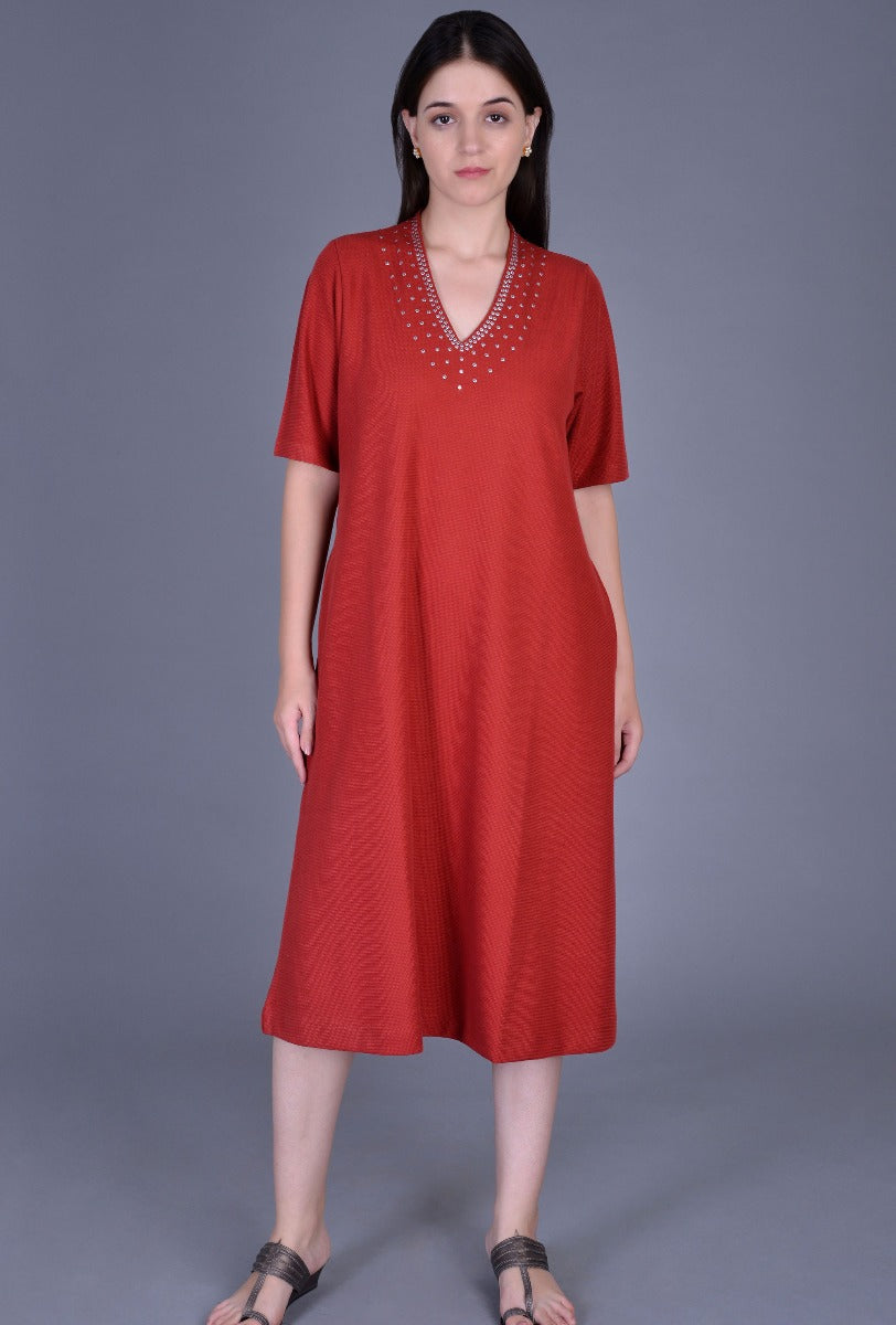 Raised Neck Knit Dress