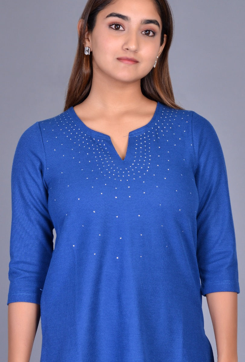 Knit Badla Slit Neck Kurti