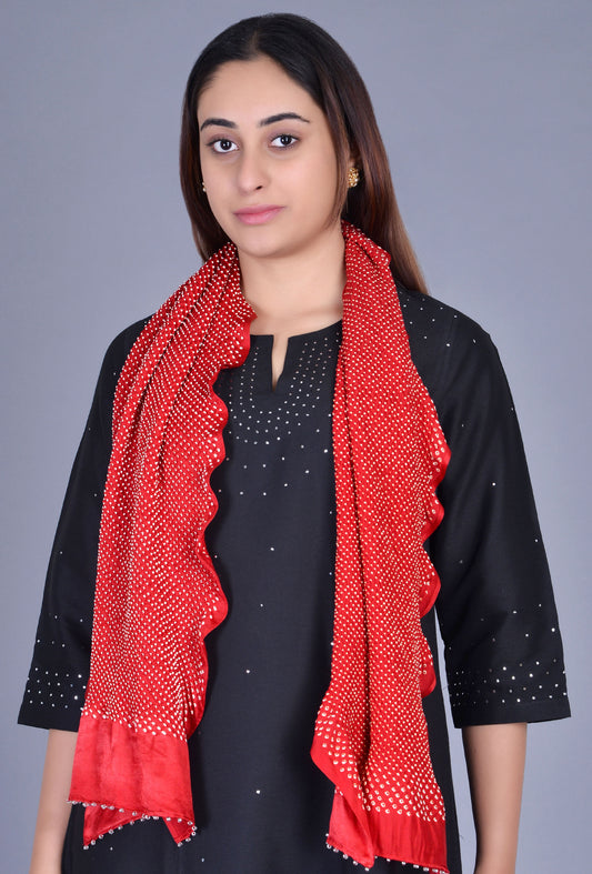 Red Silk Bandhani Stole