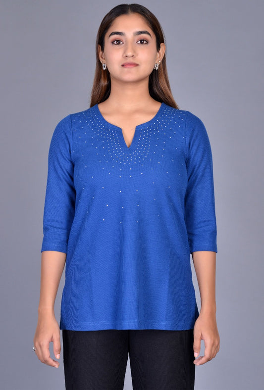 Knit Badla Slit Neck Kurti