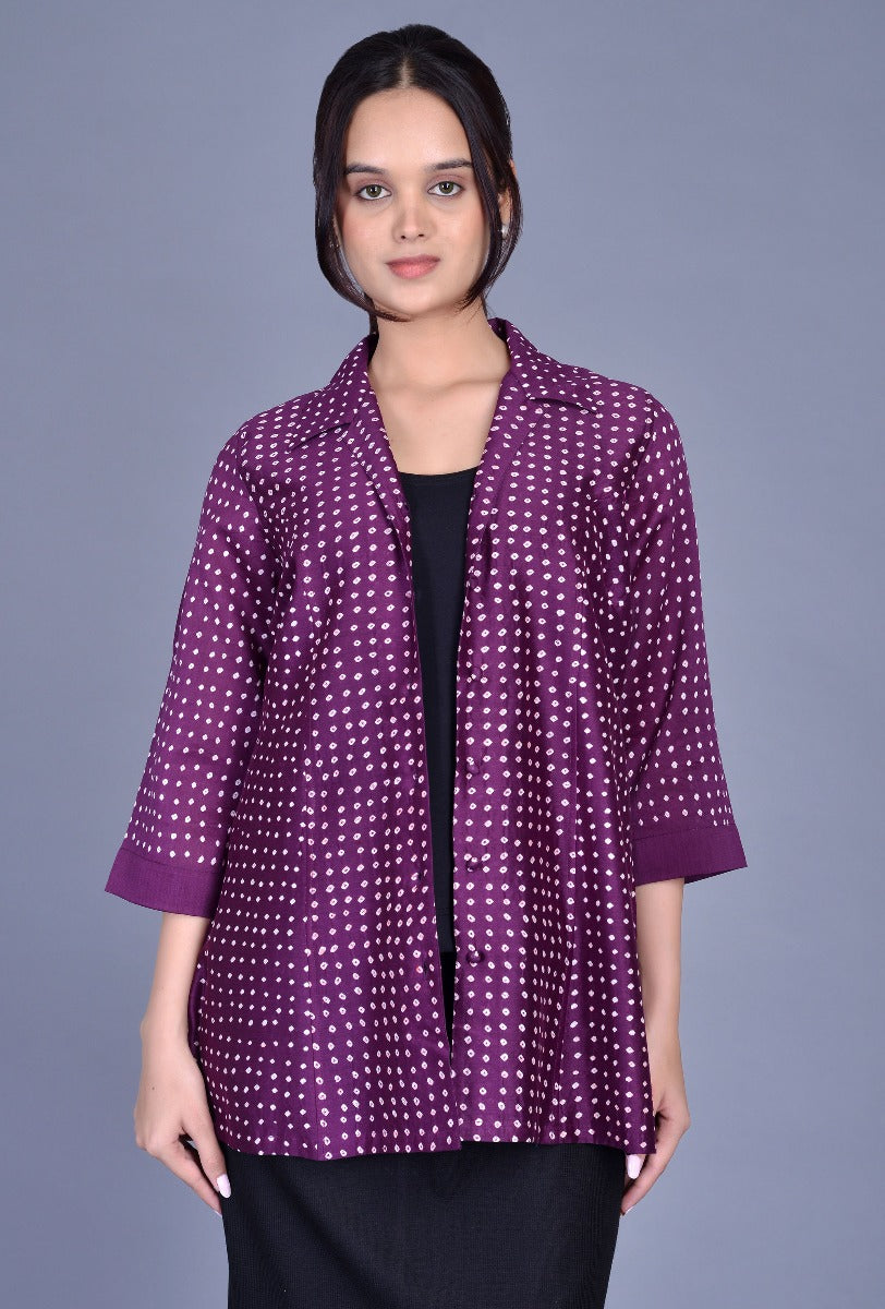 Purple Chanderi Bandhani Shirt