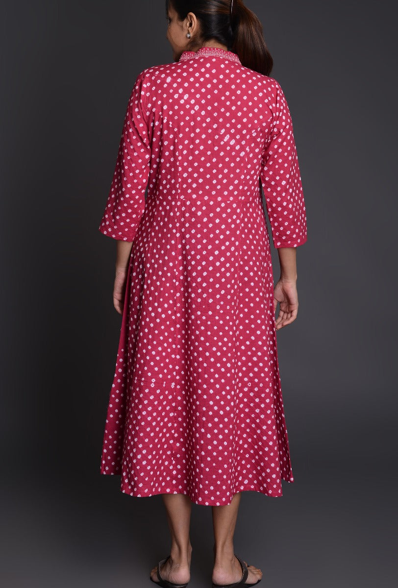 Magenta Cotton Bandhani Dress