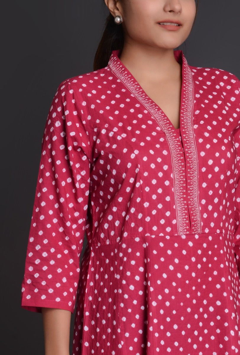 Magenta Cotton Bandhani Dress