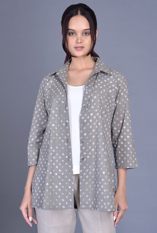 Cotton Bandhani Tennis Collar Shirt